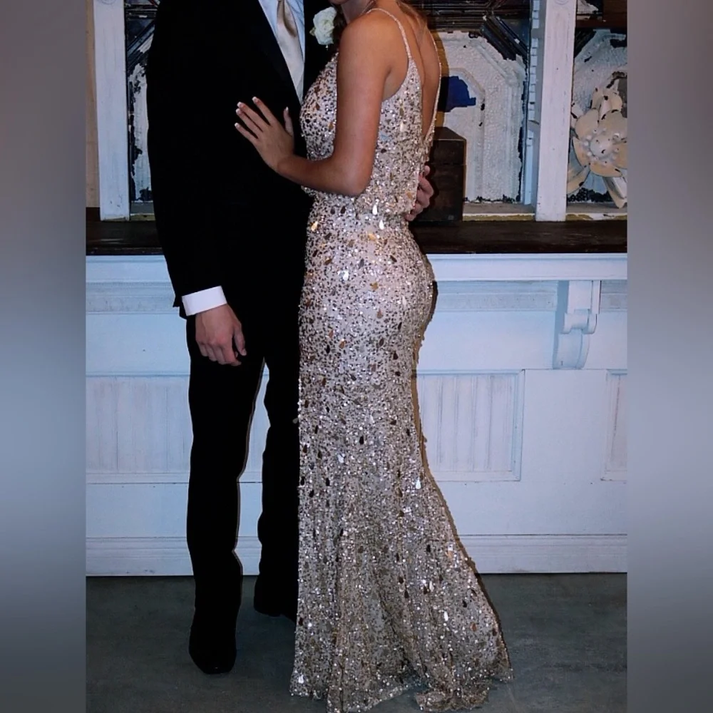 Sherri Hill Gold Sequin Prom Dress - Picture 2 of 6